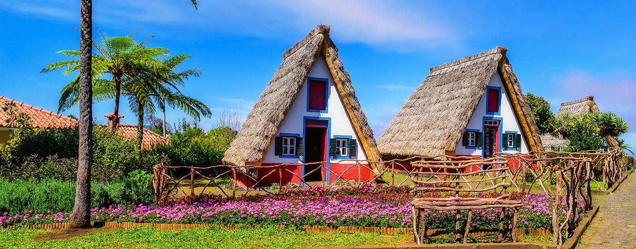 Traditional thatched Santana Houses in Madeira