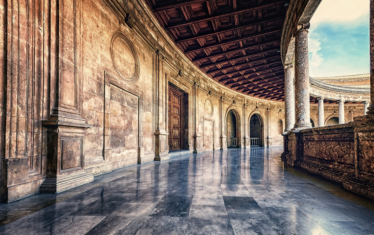 Hallways of the Alhambra in Granada, Spain