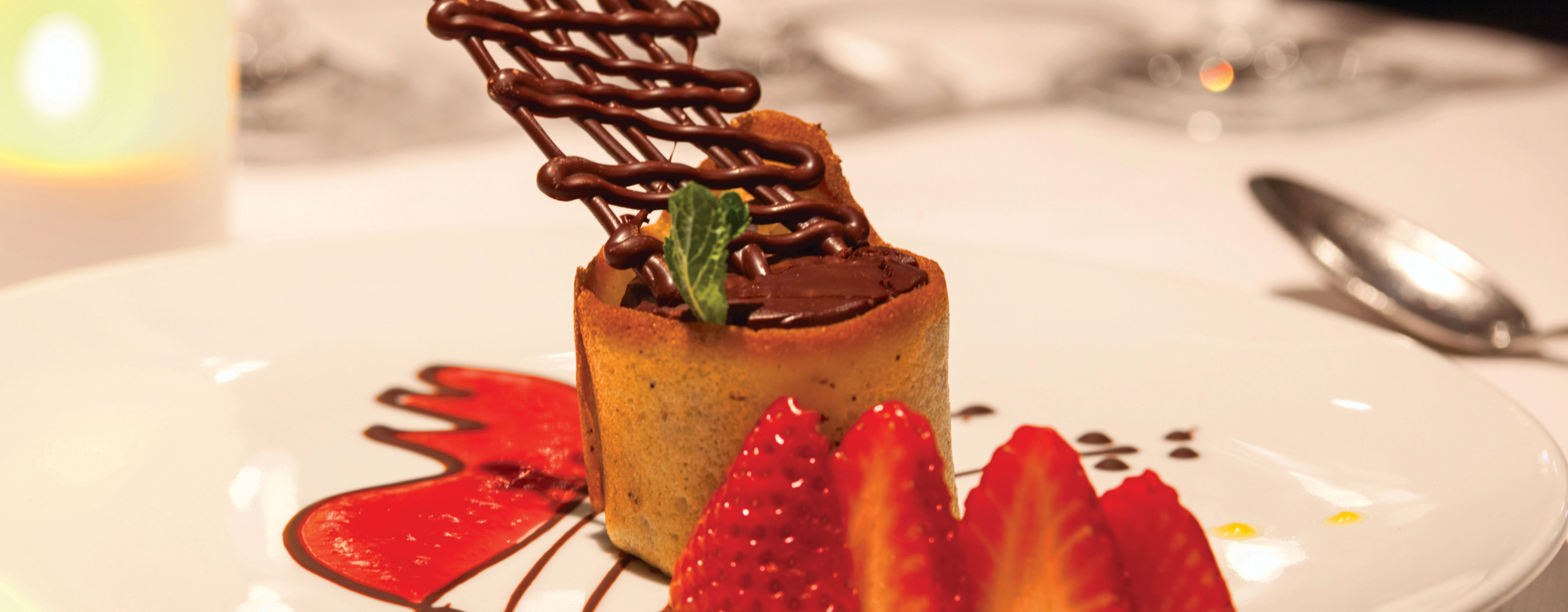 Desert with chocolate and strawberries in the Canary Islands