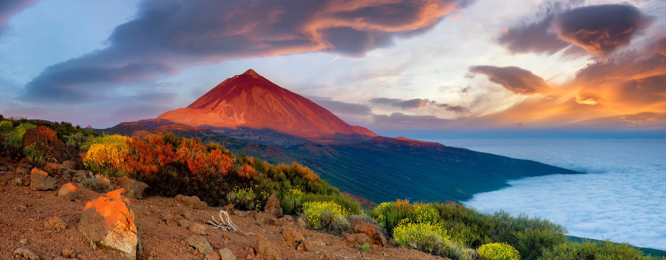 Breathtaking view of Mount Teide in Tenerife with its rugged volcanic landscape under a clear blue sky.