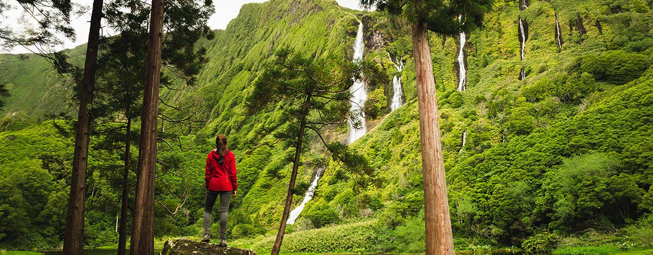 Woman at Waterfall, Flores Island Azores