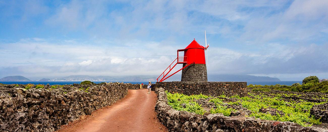 Red Windmill on Pico island in the Azores