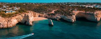Aerial photo of the Algarve coast in Portugal